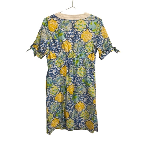Lilly Pulitzer Andover Cotton Pocket Dress Blue Yellow Monkey Lemon Size 10 - Picture 4 of 7